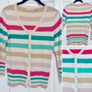 Multicolor pink and green striped cardigan